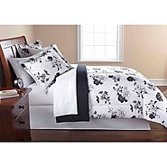 Mainstays 8PC OPP Black White Floral Bed in bag Comforter set Queen