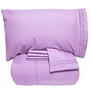 Sweet Home Collection Luxury 5 Piece Bed-In-A-Bag Solid Color Comforter And 1800 Threadcount 4Piece Sheet Set,Lavende...