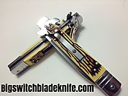 SWITCHBLADE AUTOMATIC LEVERTTO KNIFE. ANTLER BONE HANDLE. 7.5 INCHES TOTAL LENGTH