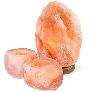 Crystal Allies Natural Himalayan Salt Lamp and 2 Piece Natural Tea Candle Holder Combo with Dimmable Cord and Bulb
