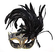 Costume Mask Feather Masquerade Mask Halloween Mardi Gras Cosplay Party Masque (Black)