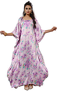Buy Classical Cream Printed Best Satin Kaftan With Square Neck Pattern
