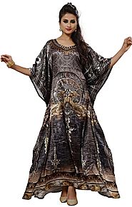 Buy Lovely Digital Printed African Satin Kaftan With Sweetheart Neck
