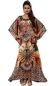 Buy Satin Kaftan With Modern Colorful Digital Print Square Neck Design