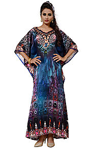 Buy Butterfly Style Digital Printed Satin Kaftan With Sweetheart Neck