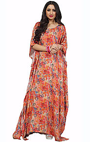 Buy Hilarious Orange Model Of Kaftan With Lovable Scoop Neck Online