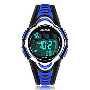 AZLAND Waterproof Swimming Led Digital Sports Watches for Children Kids Girls Boys,Rubber strap,Blue