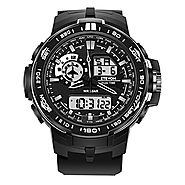 ETEVON Men’s ‘Air Force’ Soft Big Face Analog Digital Watch Dual Time Waterproof EL Backlight, Fashion Military Outdo...