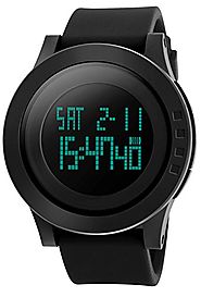 My-Watch Men's Digital Watch Black Waterproof Sport Timing Multifunctional Stopwatches 12H/24H Wrist with LED Back Li...