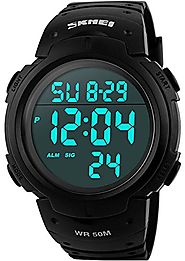 Men's Digital Sports Watch LED Screen Large Face Military Watches and Waterproof Casual Luminous Stopwatch Alarm Simp...