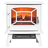 FIREBIRD 17" 1500W Adjustable 2 Setting 5200BTU Freestanding Portable Tempered Glass Electric Fireplace Stove Heater ...
