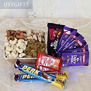 Buy Dry Fruits in Box 500 Grams and Chocolates Combo Online - OyeGifts.com