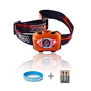 Vitchelo V800 Headlamp Flashlight with Red LED, Orange