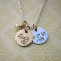 Gold & Silver Vintage Style Charm Necklace with Baby's Name and Birthdate