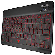 Airfox K10 Ultra Compact Slim Profile LED Backlit Wireless Bluetooth Keyboard for iOS, Android, Windows and Mac with ...