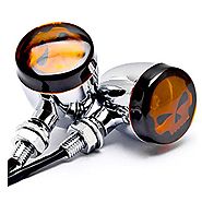 DLLL 2pcs Amber Universal Motorcycle Skull Lens Chrome LED Turn Signal Bulb Blinkers Light Indicator Side Marker For ...