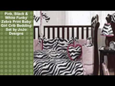 Pink, Black & White Funky Zebra Print Baby Girl Crib Bedding