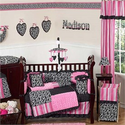 Madison Pink Black and White Girl Crib and Toddler Bedding Set by Sweet Jojo Designs