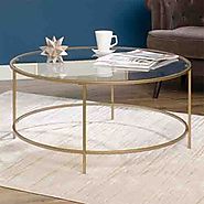 Sauder International Round Lux Coffee Table Clear Glass Top and Gold Finish