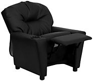 Contemporary Black Leather Kids Recliner with Cup Holder