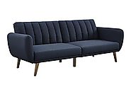 Novogratz Brittany Sofa Futon, Premium Linen Upholstery and Wooden Legs, Blue Linen