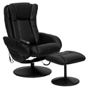 T & D Enterprises BT-7672-MASSAGE-BK-GG Massaging Black Leather Recliner and Ottoman with Leather Wrapped Base