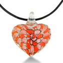 Amazon.com: Red and White Murano Glass Heart Pendant on 22 Inch Black Leather Cord Necklace Necklace: Jewelry