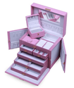 SHINING IMAGE HUGE PINK LEATHER JEWELRY BOX / CASE / STORAGE / ORGANIZER WITH TRAVEL CASE AND LOCK
