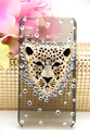 3d Swarovski Crystal Bling Case for Iphone 4 / 4s Leopard Head