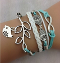 EmBest Infinity, Owls & Lucky Branch/Leaf and Lovely Bird Charm Bracelet in Silver Mint Green Wax Cords and Braid
