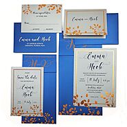 BLUE SILVER SHIMMERY FOIL STAMPED WEDDING INVITATION : BOTANICAL - 123WeddingCards