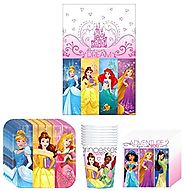 Disney Princess Dream Big Birthday Party Supplies Bundle Kit Including Plates, Cups, Napkins and Table cover - 8 Guests