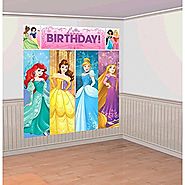 Amscan Disney Princess Dream Big Birthday Party Scene Setters Wall Decorating Kit (5 Piece), Multicolor, 59" x 65"
