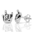 925 Oxidized Sterling Silver "I Love You" Hand Sign Post Stud Earrings 10 mm Jewelry for Women, Teens, Girls - Nickel...