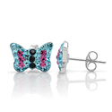 925 Sterling Silver Tiny Sparkling Aquamarine Blue Pink Black Pave Crystal Butterfly Post Stud Earrings 8 mm Fashion ...
