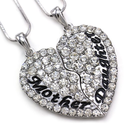 Mother Mom & Daughter Best Friends Forever BFF Heart Two Pendant Necklace High Polish Silver Tone Engraved Letters Mo...