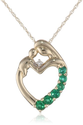 XPY 14k Yellow Gold Mother and Child Created Emerald Heart Pendant Necklace with Diamond Accent, 18"