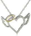 XPY Sterling Silver and 14k Yellow Gold Diamond Winged Halo Heart Pendant Necklace, 18"