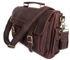 Vicenzo Napoleon Full Grain Leather Dark Brown Briefcase/ Messenger /Laptop Bag