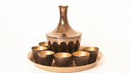 Vintage wine decanter and shot glasses set in melchior. Wine serving set. Made in USSR. Brown patina brass gold colored