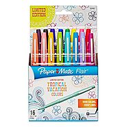 Paper Mate 1928607 Flair Porous-Point Felt Tip Pen, Medium Tip, Limited Edition Tropical Vacation Colors, 16-Count