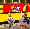 Ads in schools and buses.