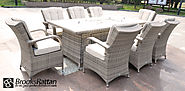 Champagne Tokyo 8 Seat Gas Fire Pit and Drink Cooler Dining Set