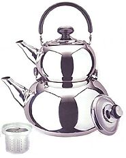 18/10 STAINLESS STEEL TURKISH SAMOVAR STYLE DOUBLE TEA KETTLE & POT