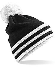 Beechfield Varsity Mens Winter Beanie Hat (One Size) (Black / White)