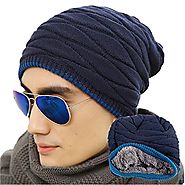 Spikerking Men's Soft Lined Thick Knit Cap Warm Winter beanies Hat,Navy Blue