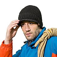 Home Prefer Men's Outdoor Newsboy Hat Winter Warm Thick Knit Beanie Cap with Visor Dark Gray