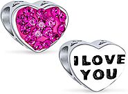 I love You Princess Pink Crystal Heart Charm Bead For Women For Teen 925 Sterling Silver Fits European Charm Bracelet