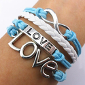 Handmade Infinity Bracelet Love Sky Blue Rope White Leather Weave Vintage Silver