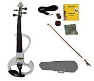 Merano MVE20WT-A 4/4 Full Size Ebony Electric Silent Violin with Case and Bow, White